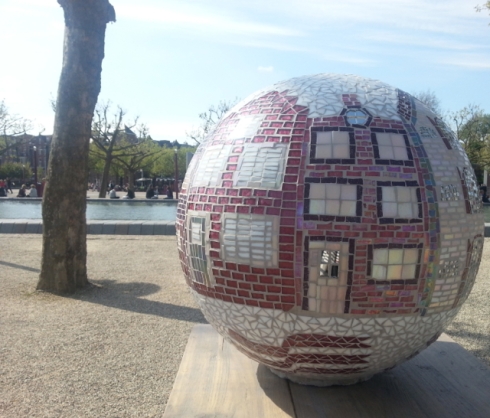 Mosaic spheres on Museum plein in Amsterdam
